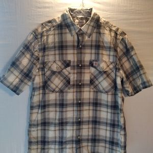 Carhartt Men's M Relaxed Fit Short Sleeve Plaid Pearl Snap Shirt